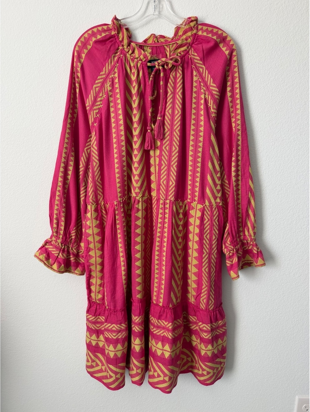 MAEVE Anthropologie Long Sleeve Tie Neck Dominique Tiered Boho Dress Size L